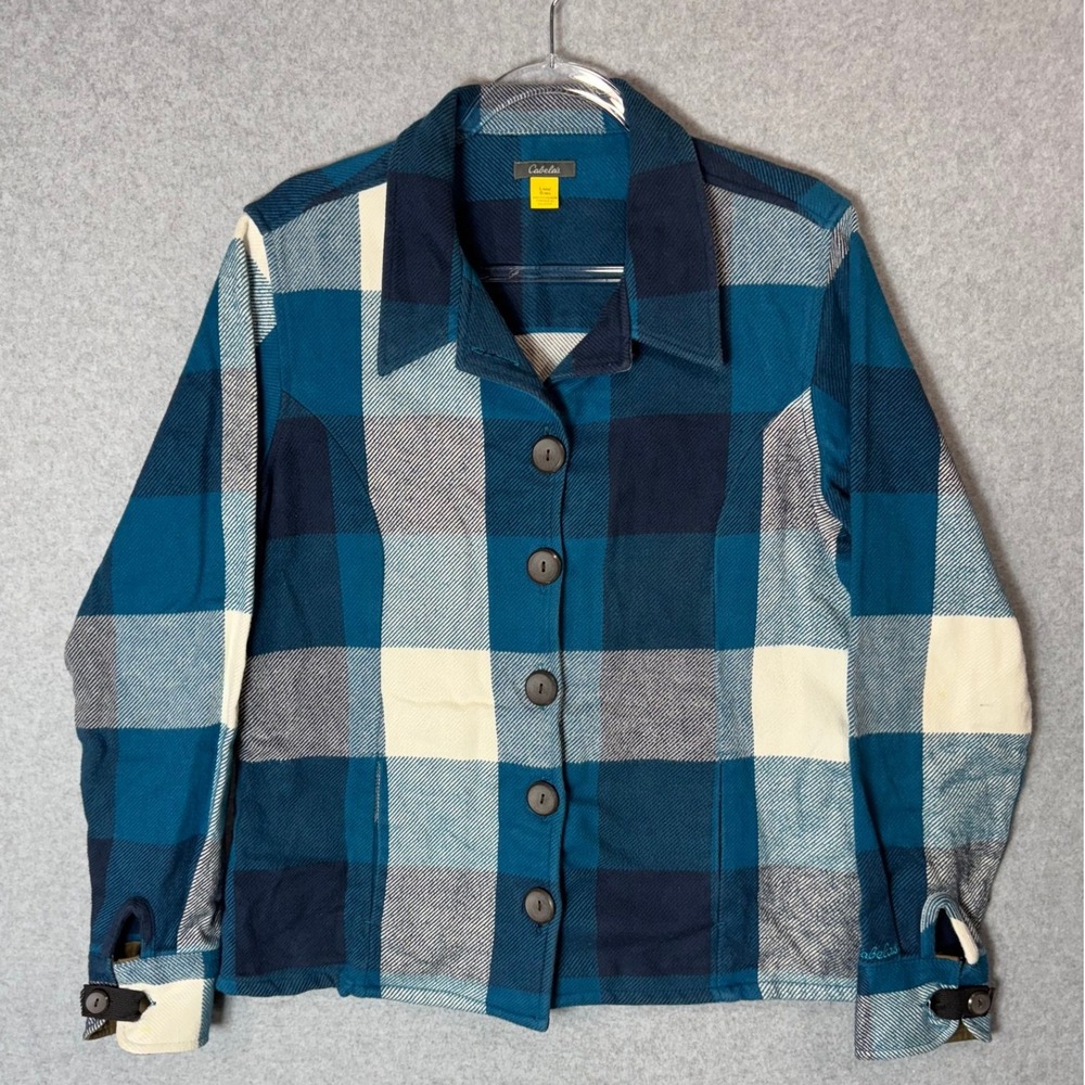 Cabela's Shacket Women's Large Multicolor Plaid 100% Cotton Pockets Button Front